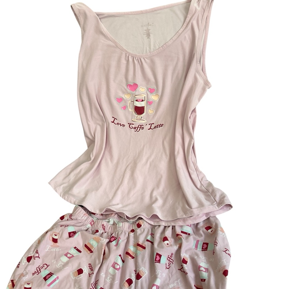 Women's Pink Coffee Print Sleepwear Set